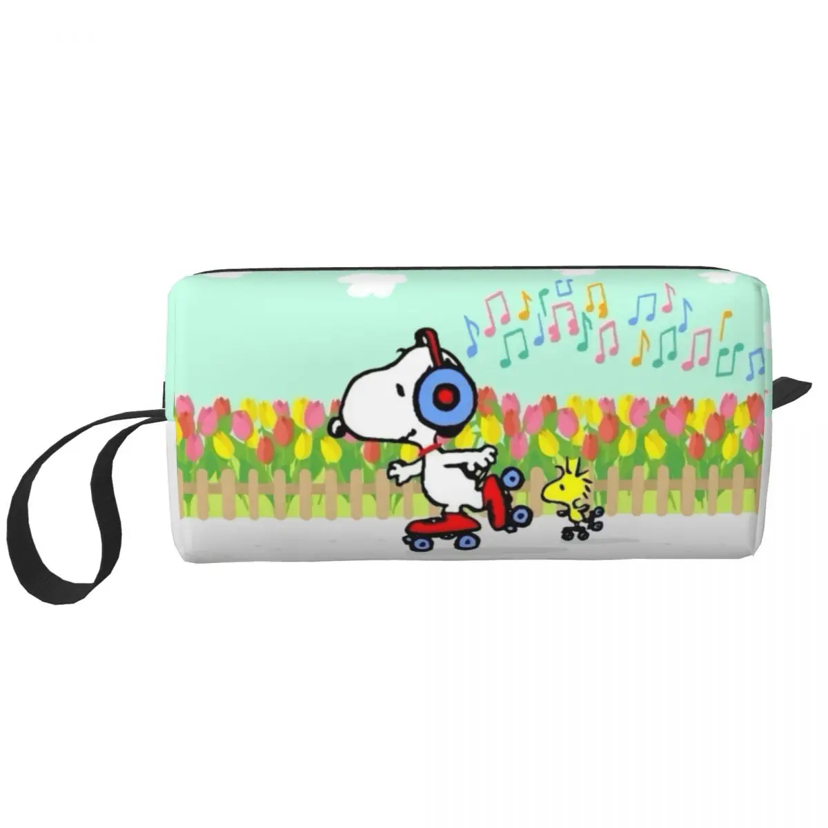 Custom Cute Snoopy Skating  Cartoon Travel Toiletry Bag for Women Peanuts Cosmetic Makeup Bag Beauty Storage Dopp Kit