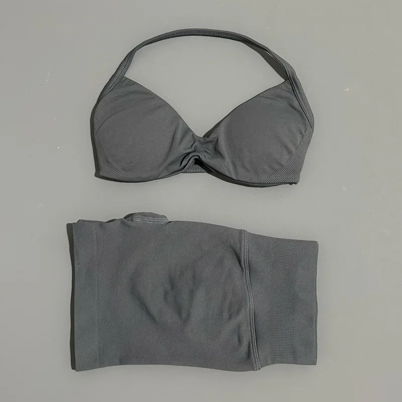 2-delig sportset dames, sportbeha met bandjes, gymshorts, sportpak, fitnesskleding, naadloze yogaset