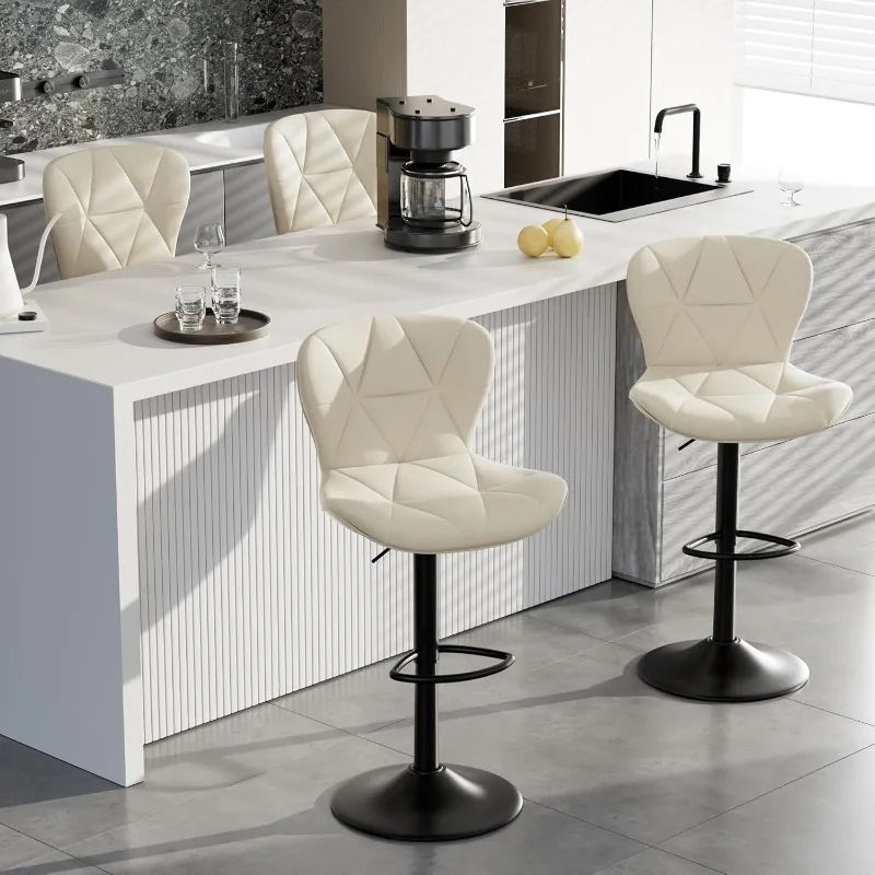 

Bar Stools Set of 4,Adjustable Swivel Barstools Faux Leather Bar Chairs Upholstered Counter Height with High Backrest White