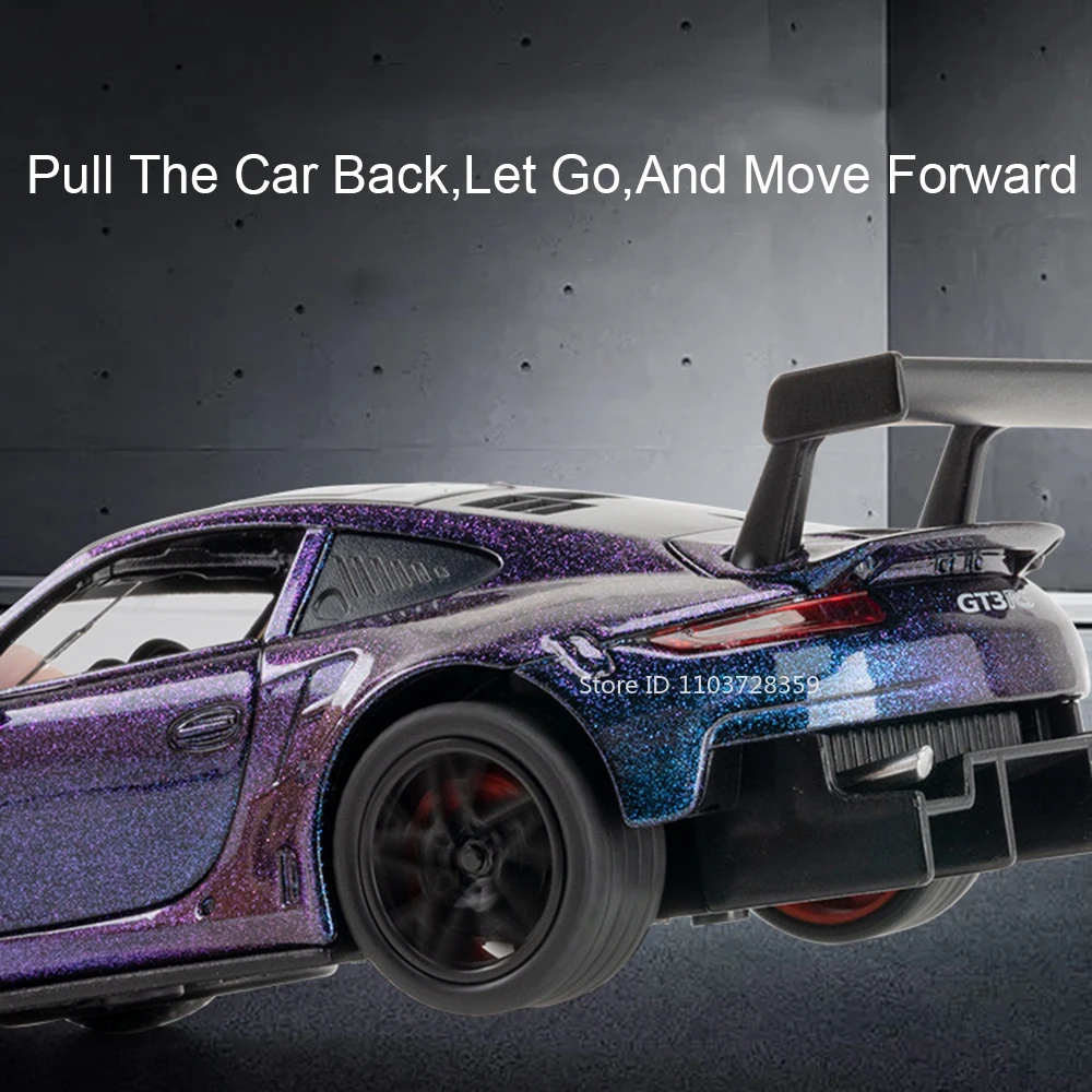 1:32 GT3RS Mini Sports Car Model Toys Alloy Diecast 911 Supercars 4 Doors Opened Sound Light Pull Back Rubber Tires Kids Gifts