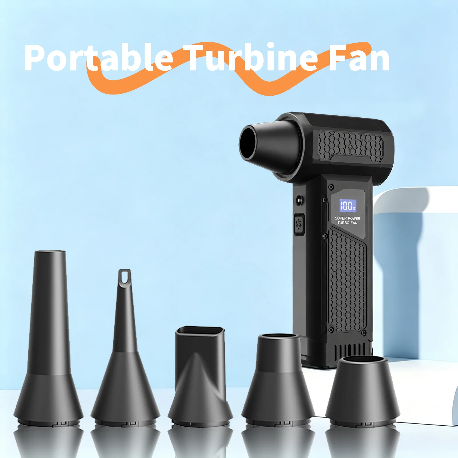 Mini-Turbo-Jet-Ventilator, kabelloser Luftstaubsauger - Hochgeschwindigkeits-Brushless-Motor, LED-Display, wiederaufladbares Gebläse für PC, Auto, Haushaltsreinigung, 4000mAh Akkupack – Detail 6