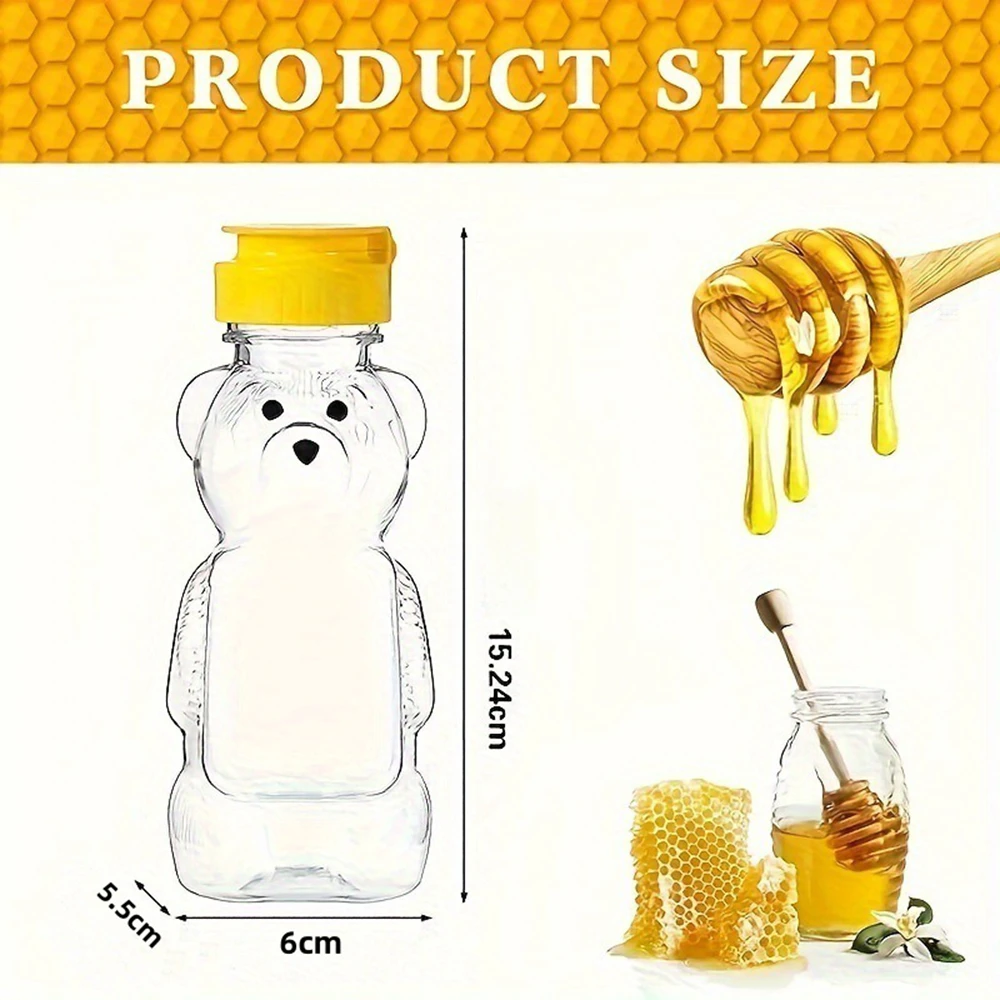 300 Pieces Bear Shaped Plastic Honey Bottles 250ML/9oz with Silicone Valve Cap Food Grade PET Squeezing Honey Dispenser Jars