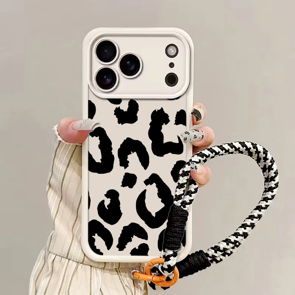 Retro-Leopardenmuster-Handschlaufenhülle für iPhone 16 17 Pro Max Hüllen iPhone 11 12 13 ProMax 14 15 7 Plus mit Lanyard Fundas – Detail 5