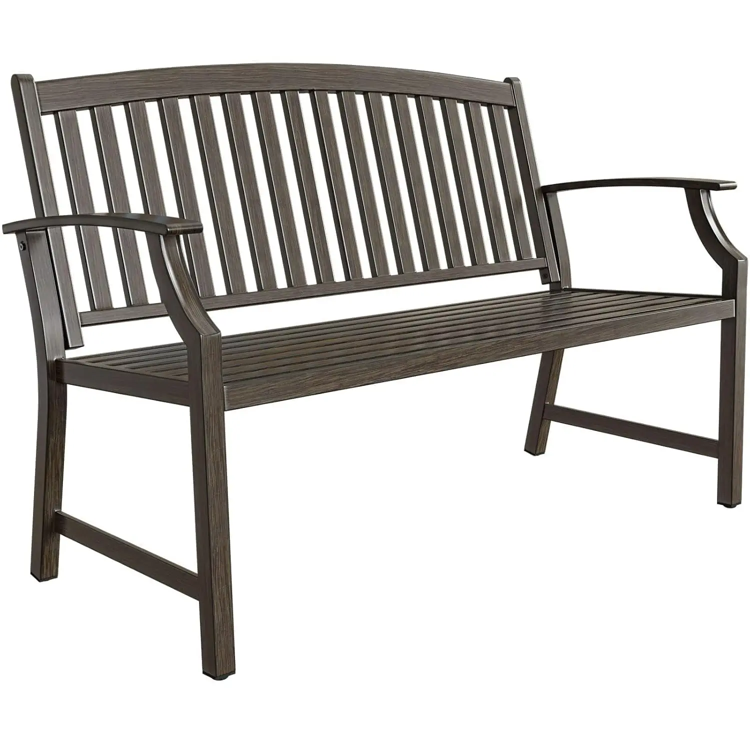 

52" Outdoor Bench Rust-Free Metal Frame Aluminum Backrest Faux Wood Finish Patio Garden Porch, Customized