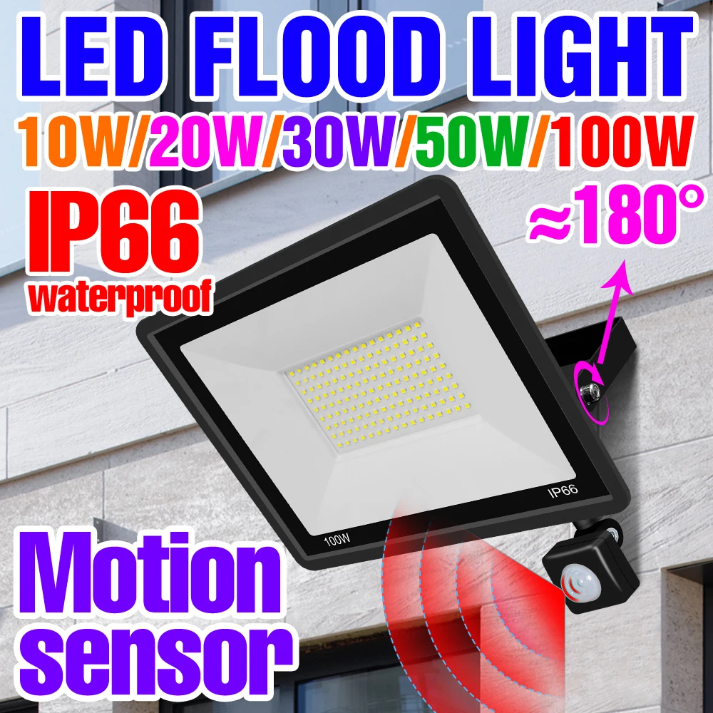 

LED Flood Light 220V Street Lamp Led Spotlight PIR Motion Sensor Floodlight Outdoor Reflector Garage Foco Led Exterior Wall Lamp