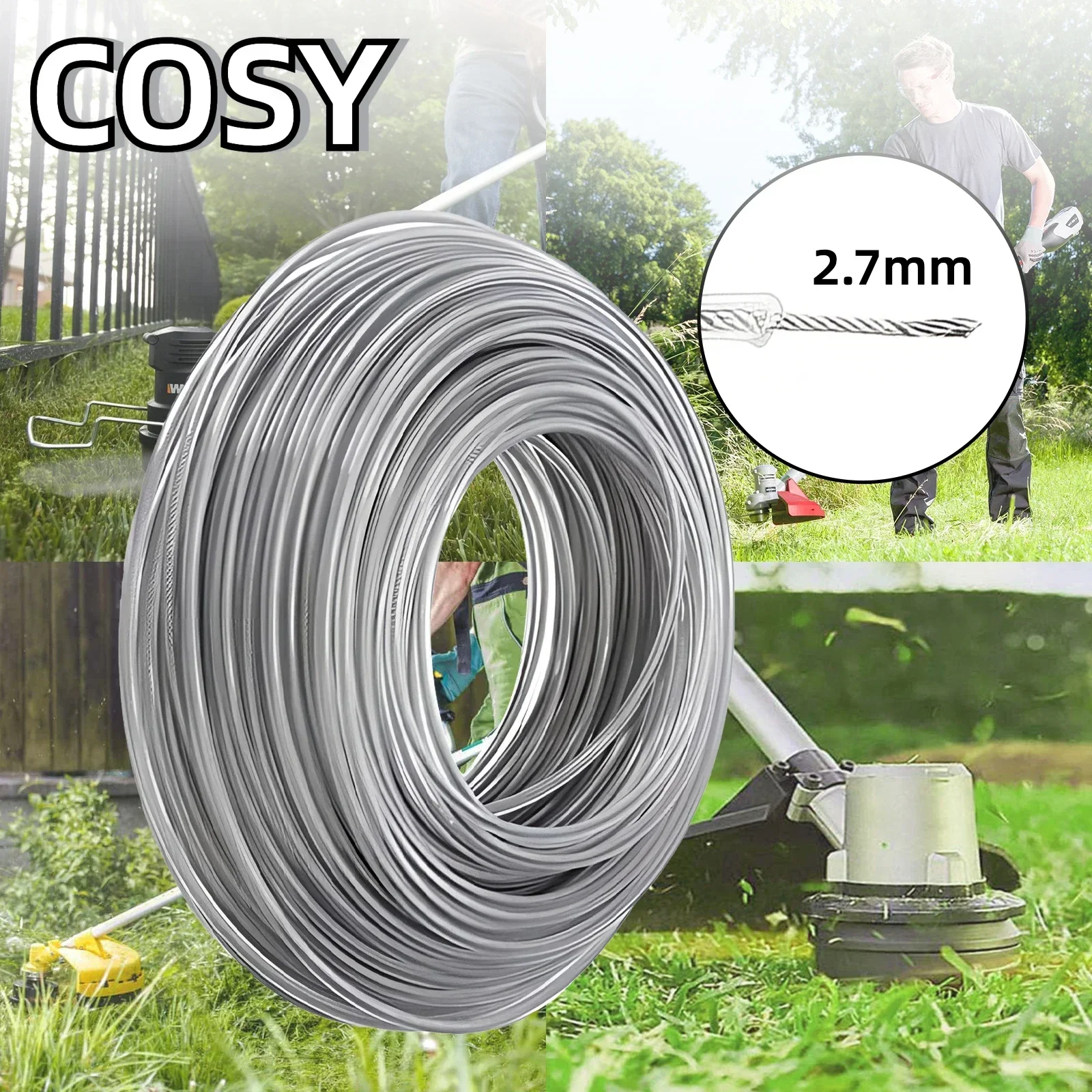 

COSY Garden Tools 2.7/3.0mm*5m/10m/15m Steel Wire Nylon Grass Trimmer Line Round Brushcutter Trimmer Rope Lawn Mower Replacement