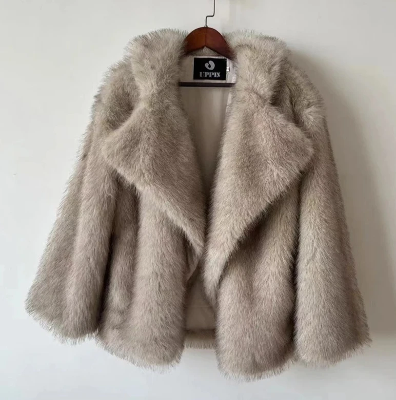 冬の高級ブランドファッショングラデーションアニマルカラーフェイクファーコートジャケット女性ルーズ特大ロングふわふわオーバーコートアウター