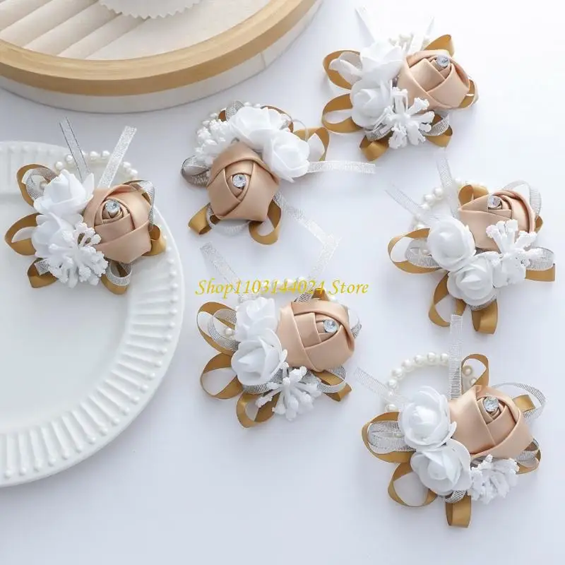 N5KE Silk Flower Wrist Corsage Wrist Flower For Bridesmaid Wedding Ceremony Accessory