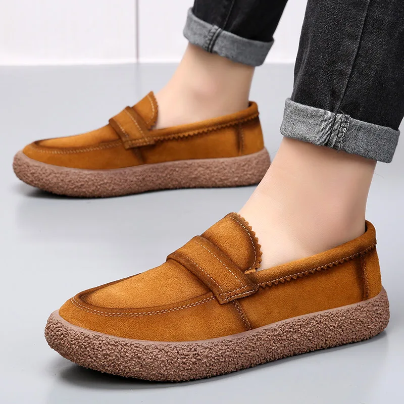 

Italy style Men's Shoes slip on fashion Casual Men's Brown Fashion Moccasins Business round Toe Luxury Leather Shoes Oxfords