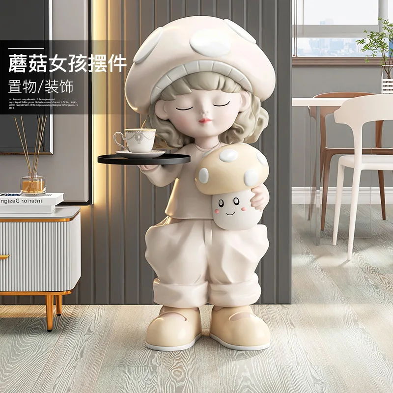 Home Decor Sculptures & Figurines Decoration Accessories Mushroom Girl Large Floor Ornaments Living Room Resin Animal Statues