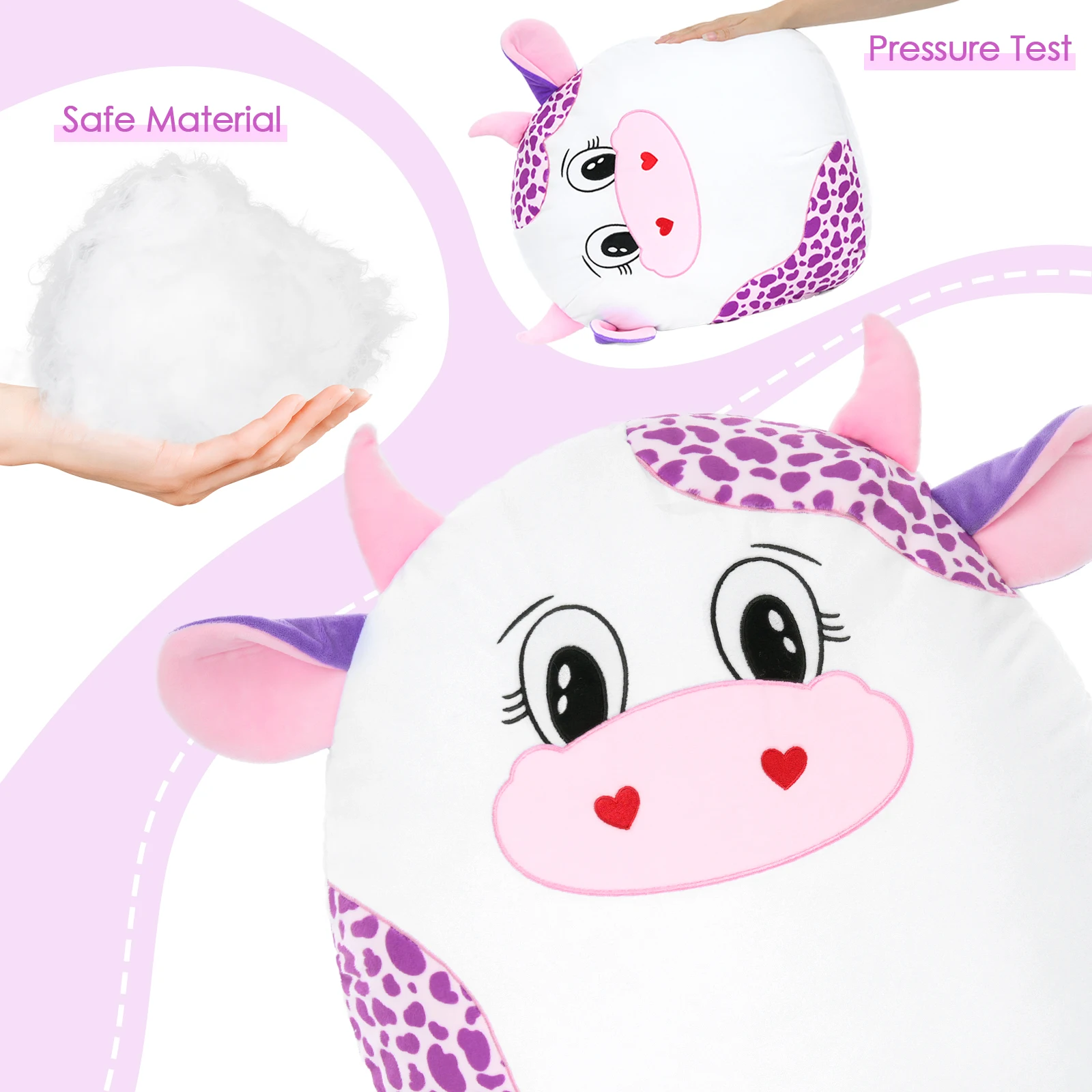 وسادة قطيفة على شكل بقرة وردية عملاقة مقاس 20 بوصة، دمية بلوشي على شكل بقرة كبيرة ناعمة هدية عيد ميلاد للأطفال الأولاد والبنات