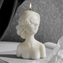 3D Candle Closed Eye Girl Cover Eyes Girl Statue Candle Ornaments Plaster Statue Aromatherapy Candle For Handmade Home Decoratio