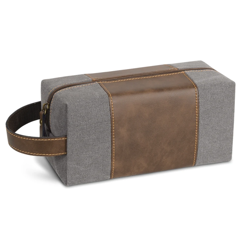 Men's Toiletry Bag, Large Capacity Portable Hand-to-Hand Toiletry Bag, Retro Canvas Waterproof PU Leather Storage Bag