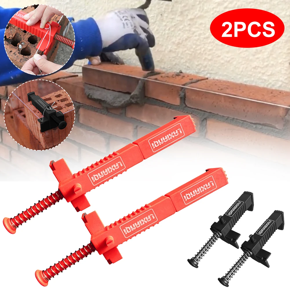 2Pcs Brick Liner Durable Anti-Skid Brick Line Runner Line Clip Wire Drawer Bricklaying Tools for Building Construction Black/Red