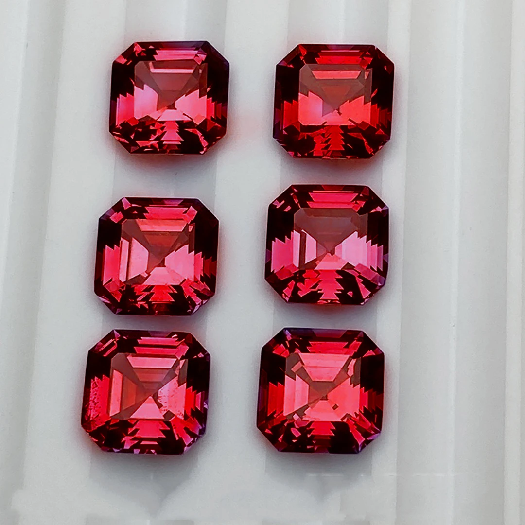 

Eme jewe Lab Grown Ruby Asscher Cut Gemstone for Charms Advanced Jewelry Making Materials DIY With Certificate