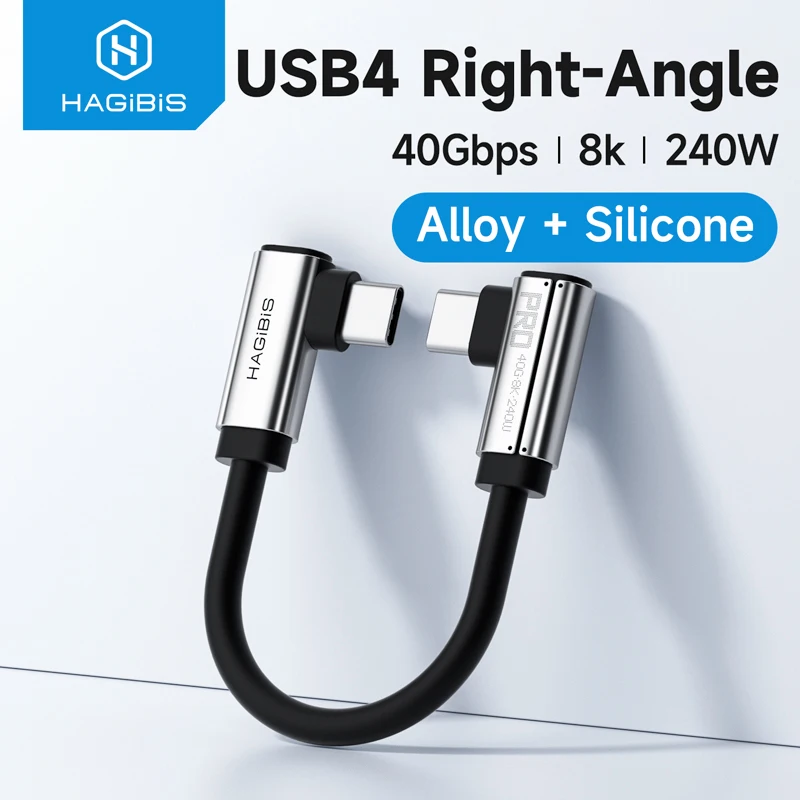 Hagibis Short USB C Cable Dual L Shape C to C 90 Degree Right Angle Type-C Fast Charging 40Gbps Cord for iPhone 17 Laptops SSD