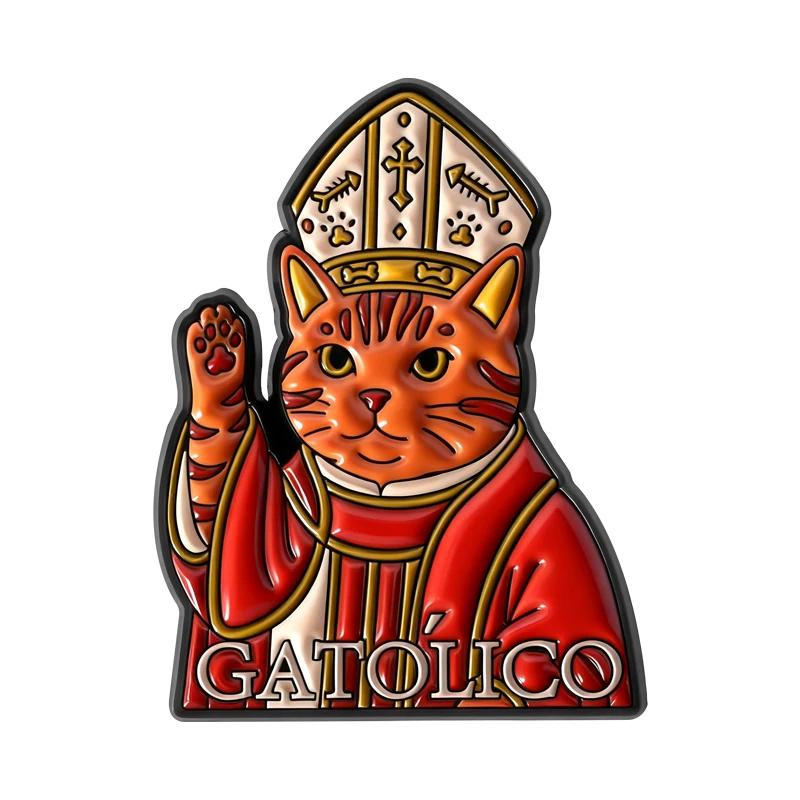 

Sacred And Solemn Catholic Cat Brooch Enamel Pins GATOLICO Cat Religious Belief Brooches Lapel Badge Jewelry Gift for Friends