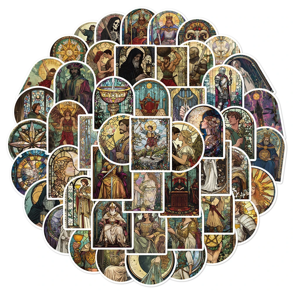 

10/30/50pcs Mysterious Glass Tarot Cards Stickers Vintage Cartoon Character Sticker Suitcase Laptop Phone Bike Decals Decoration