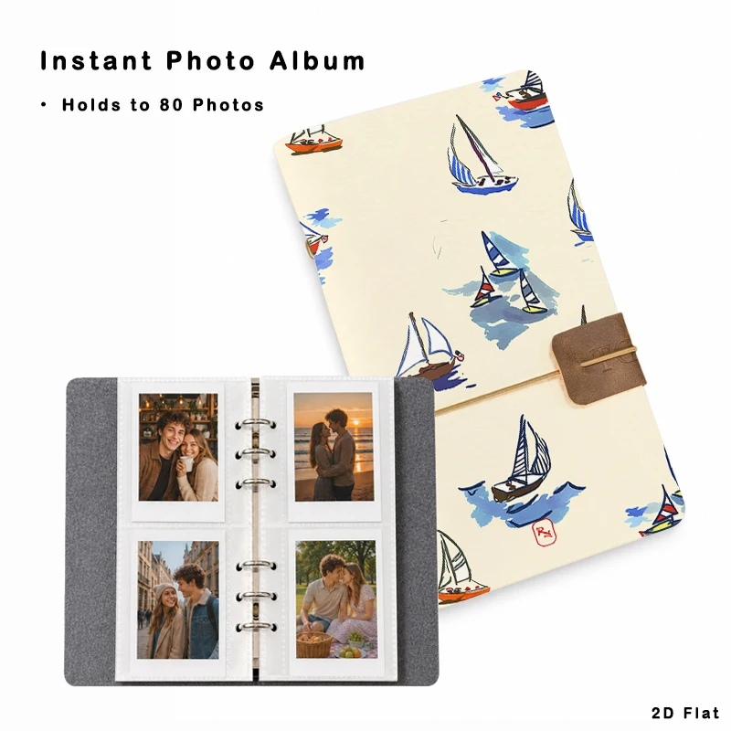 Cute Ocean Sailboat Photo Album 80 Pockets Removable Ring Binder Instant Photo Book for Birthday Party Holiday Travel Gift Colle