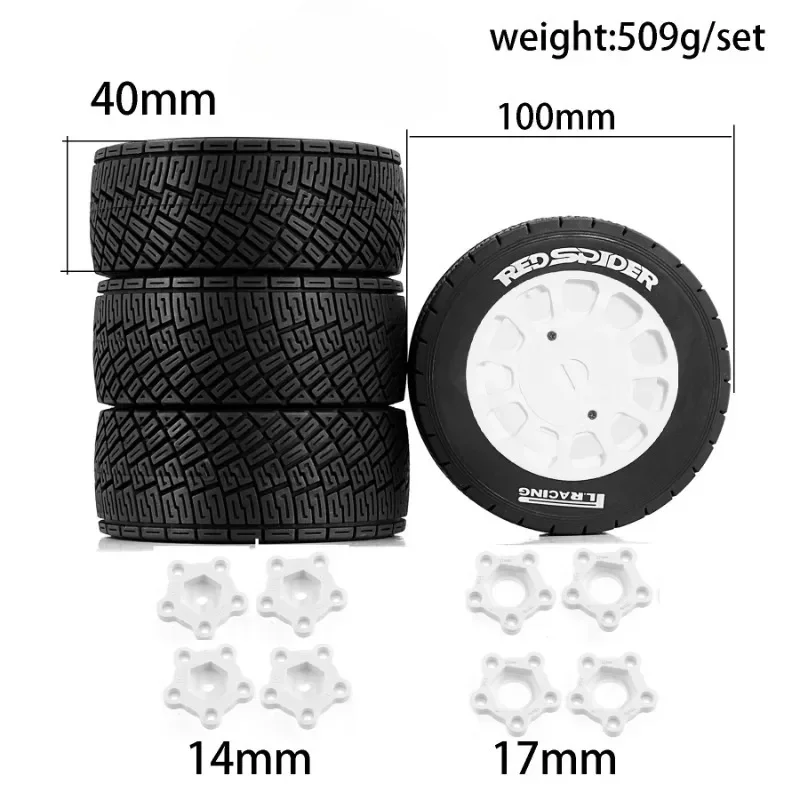 4pcs 100mm 1/7 1/8 RC Rally Off-Road Buggy Tires Wheel 17mm Hex for ARRMA Trxs Redcat Team Losi Kyosho HPI WR8 HSP RC Car