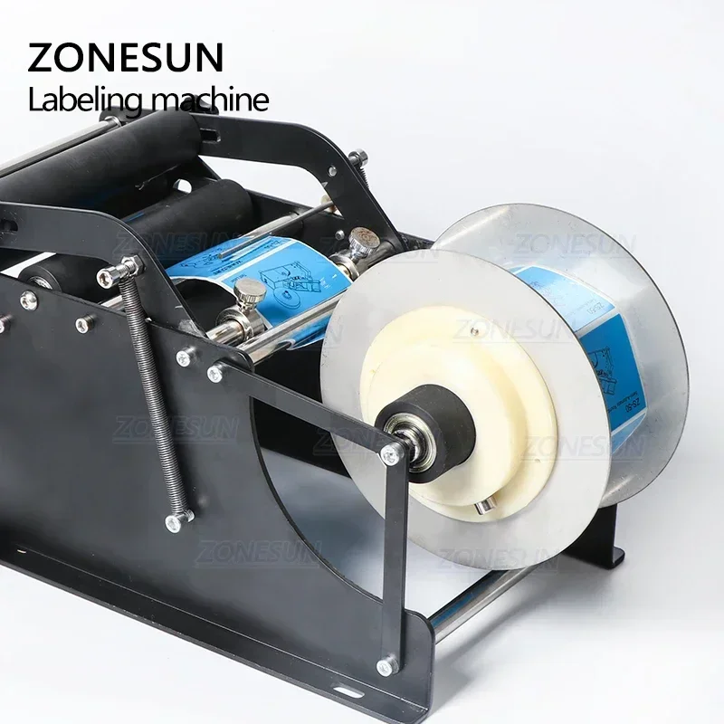 ZONESUN ZS-50P Manual Round Bottle Labeling Machine Desktop Hand Crank Label Applicator for Cosmetic Sauce Wine Jar Sticker