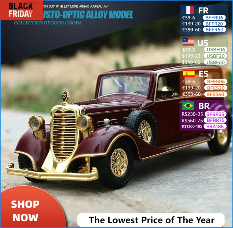 1:32 Retro Classic Car Alloy Car Model Diecasts Metal Vehicles Toy Old Car Model High Simulation Collection Ornament Kids Gift