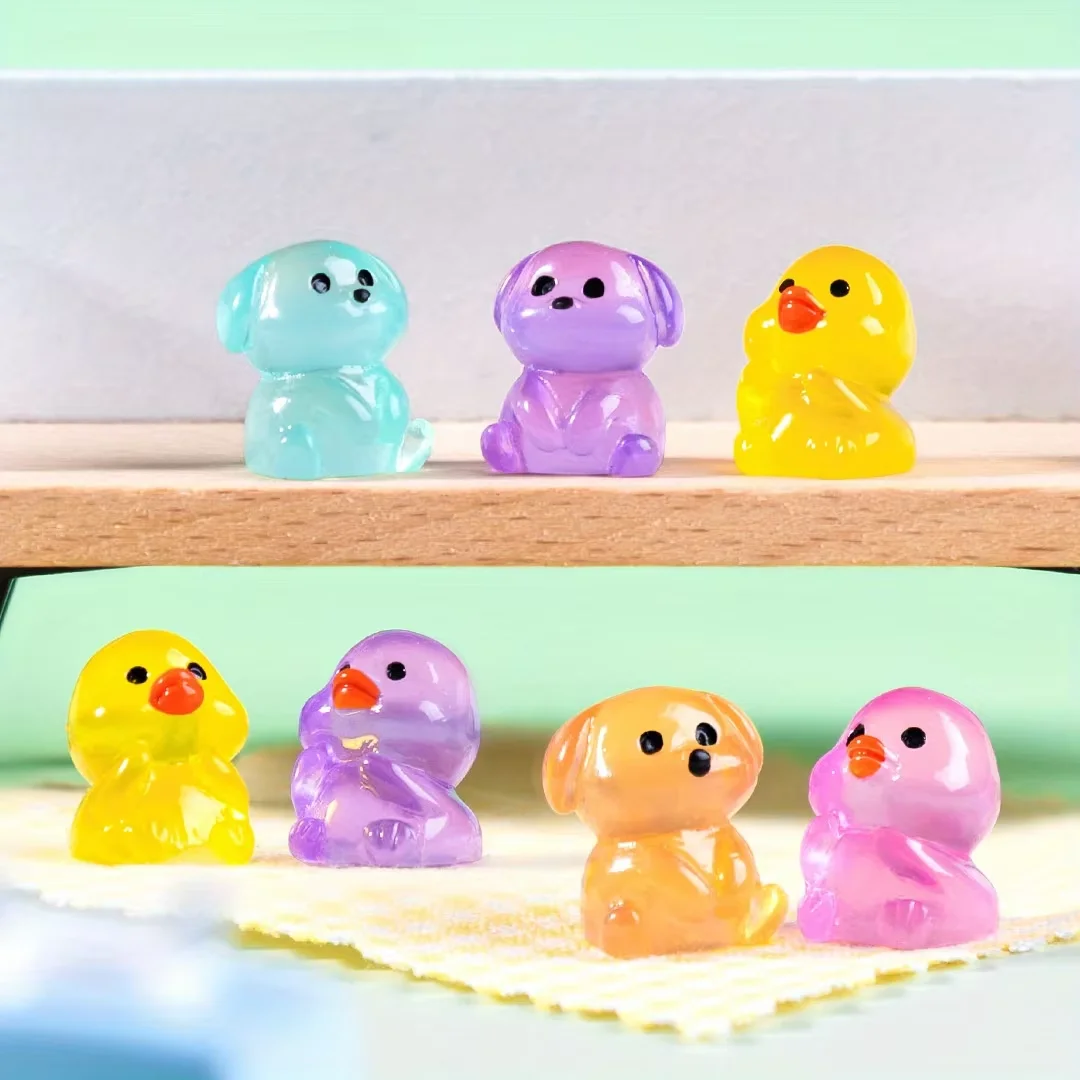 24pcs Glow-in-the-Dark Resin Puppy & Duck Figurines - Miniature DIY Desk Decor Accessories