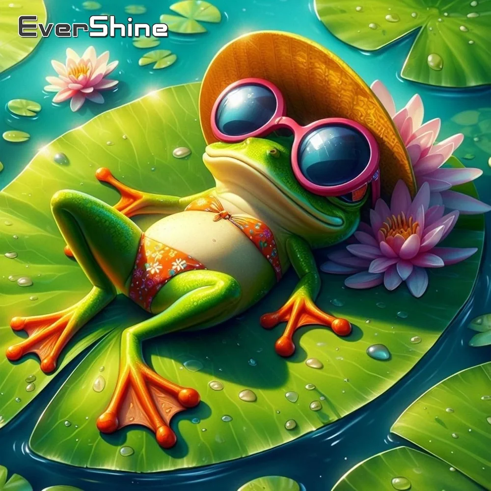 EverShine DIY Diamant-Stickerei Frosch Tier, Geeignet für Anfänger, Diamantmalerei Cartoon-Set, Kunst-Mosaik, Handgemachtes Hobby