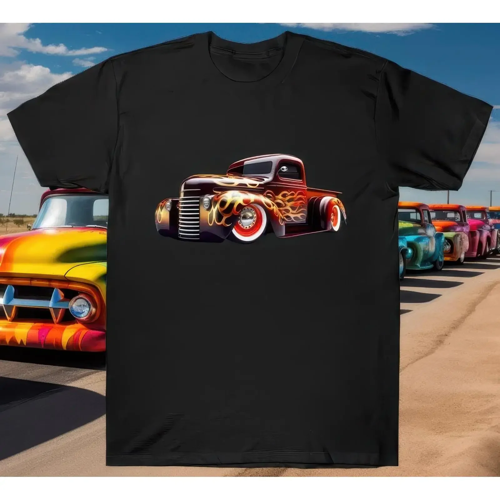 Hot Rod Truck T Shirt Custom Pickup Low Rider Design vintage Washed Soft Casual Top For Everyday Wear homme graphic Stretched