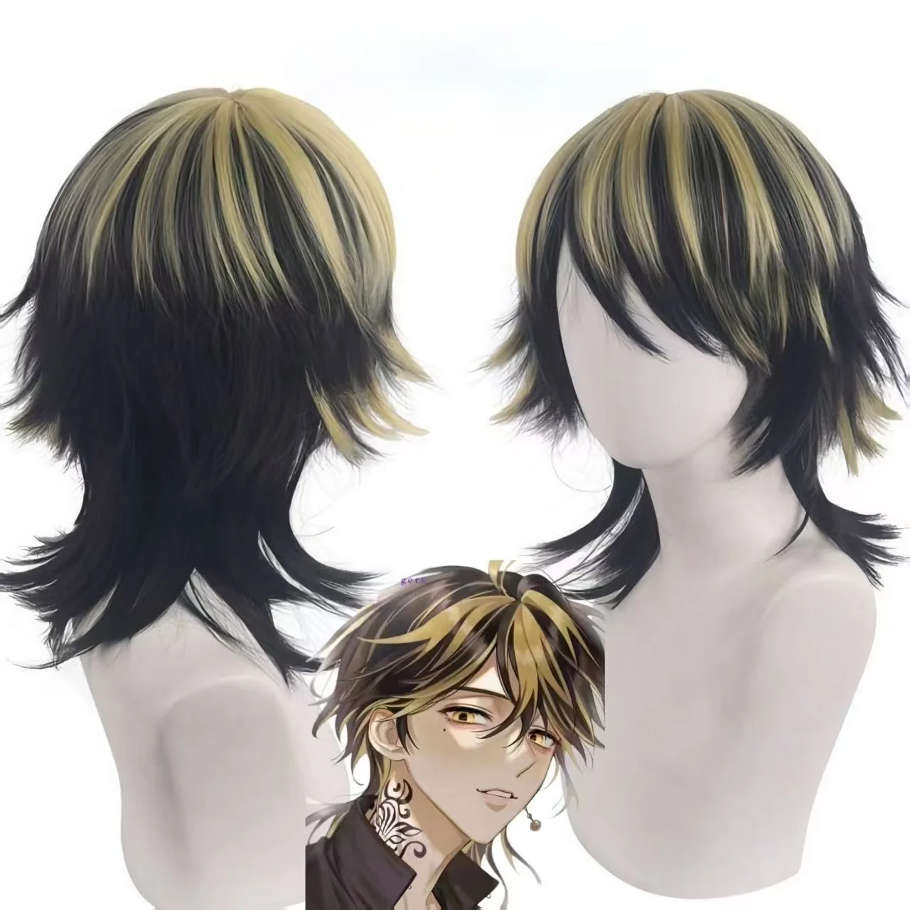 Tokyo Revengers Hanemiya Kazutora Cosplay Wig Black Gold Highlight Short Wig Simulated Scalp Synthetic Hair For Halloween Party