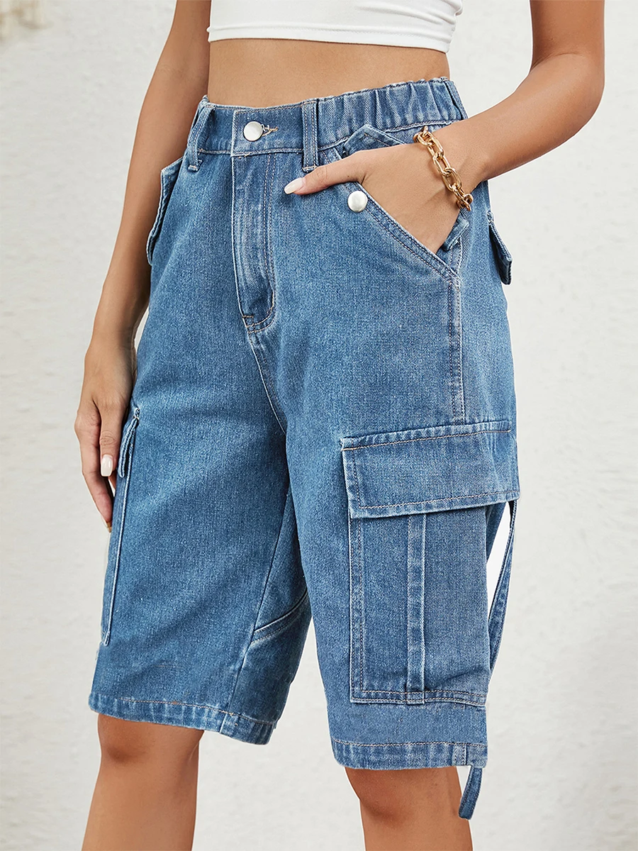 

Womens Denim Shorts Y2k High Waisted Wide Leg Boyfriend Knee Length Baggy Jean Shorts Streetwear