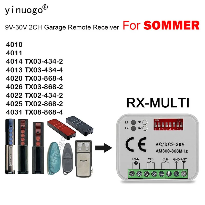 For SOMMER Receiver 4020 TX03-868-4 4026 TX03-868-2 4022 4025 4031 4013 4014 Garage Remote Control Switch Command 280MHz-868MHz