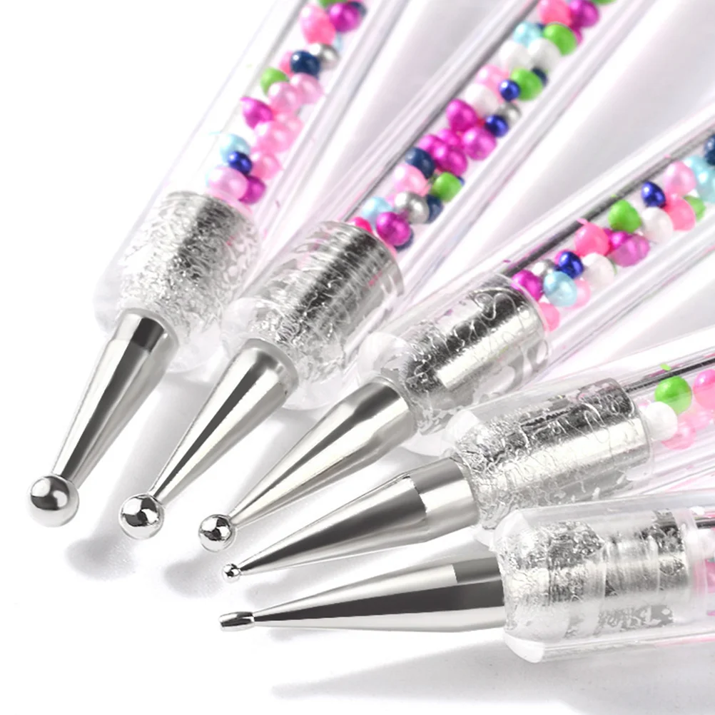 5 pçs colorido pontilhado pintura caneta bola stylus pontilhar ferramentas de duas cabeças haste acrílica strass contas selecionador manicure caneta do prego