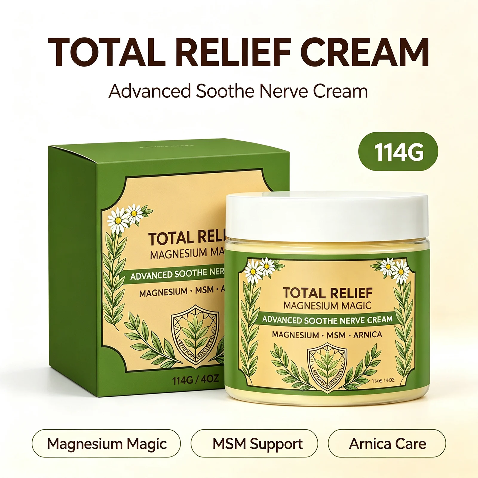 Magnesium MSM Arnica Body Cream Joint Mobility Comfort Care Fast Absorbing Muscle Recovery Massage Balm Home Daily Use 114g