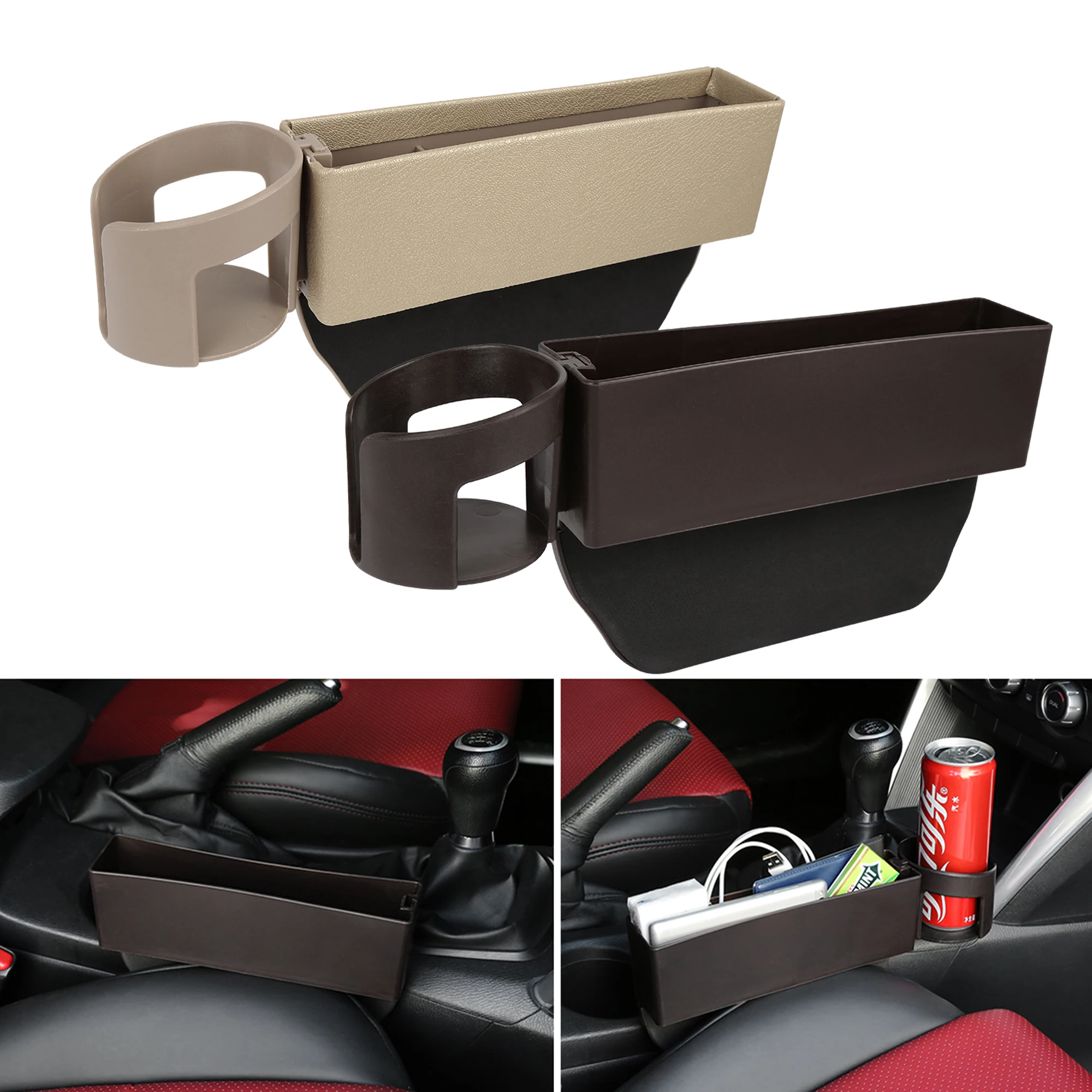 X AUTOHAUX Car Seat Gap Slit Pocket Catcher Organizer PU Leather Storage Box Phone Bottle Cups Holder Auto Car Accessories