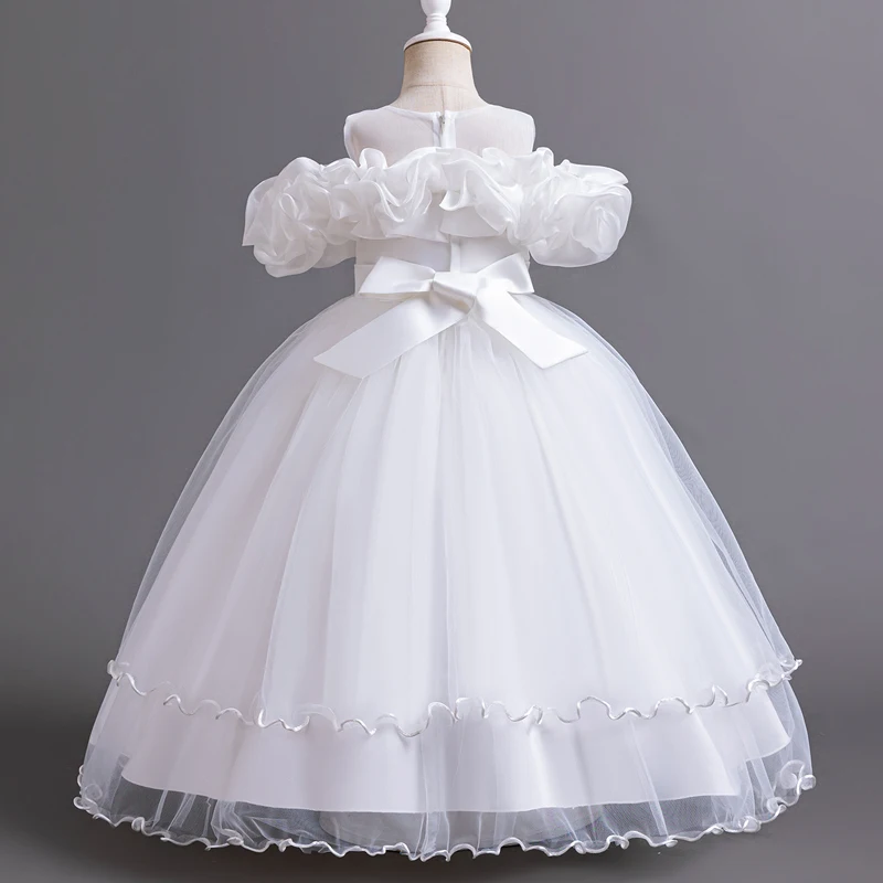 1326 New Elegant Girl Party Dress Long Wedding Bridesmaid Dress 4-12 Year Old Mesh Embroidered Graduation Ball Evening Dresses