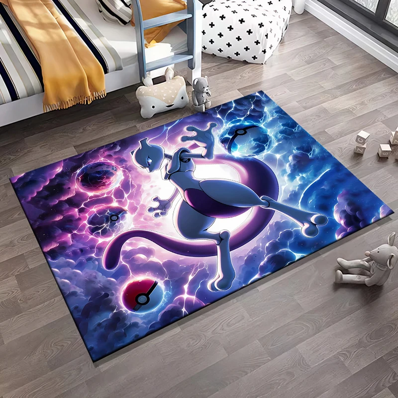 Cool Pokemon-Mewtwo Cartoon Anime Carpet for Living Room Home Decor Large Area Rug Bedroom Floor Rug Non-slip Easy Washable Mat