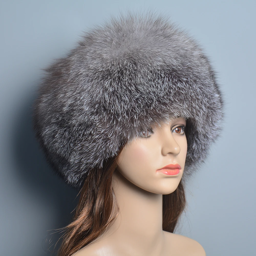 Fashion Real Fur Hats Winter Hats For Women Natural Fox Fur Beanies Real Fox Bomber Hat Fluffy Popular Russian Female Round Cap