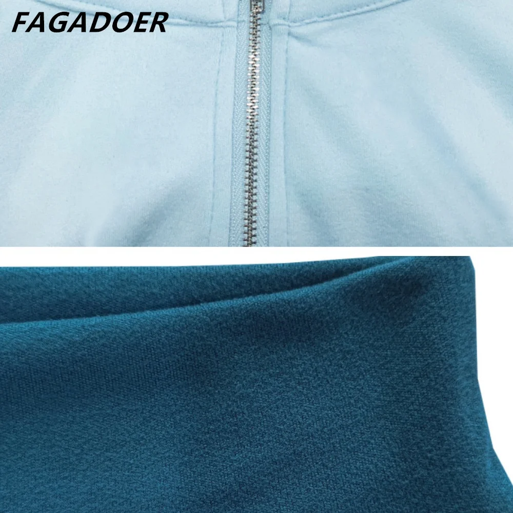 FAGADOER Color Block 2 Piece Sets Outfit Women Long Sleeve Zip Sweatshirts and Leggings Suits Jogger Streetwear Autumn New