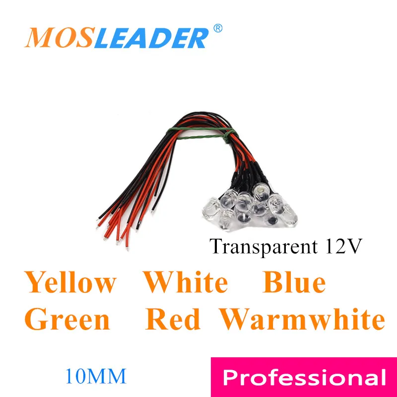 Mosleader 와이어 LED, 노란색, 흰색, 파란색, 녹색, 빨간색, 따뜻한 흰색, 투명, 미리 배선된 발광 다이오드 조명, 10mm, 12V, 500 개, 20cm