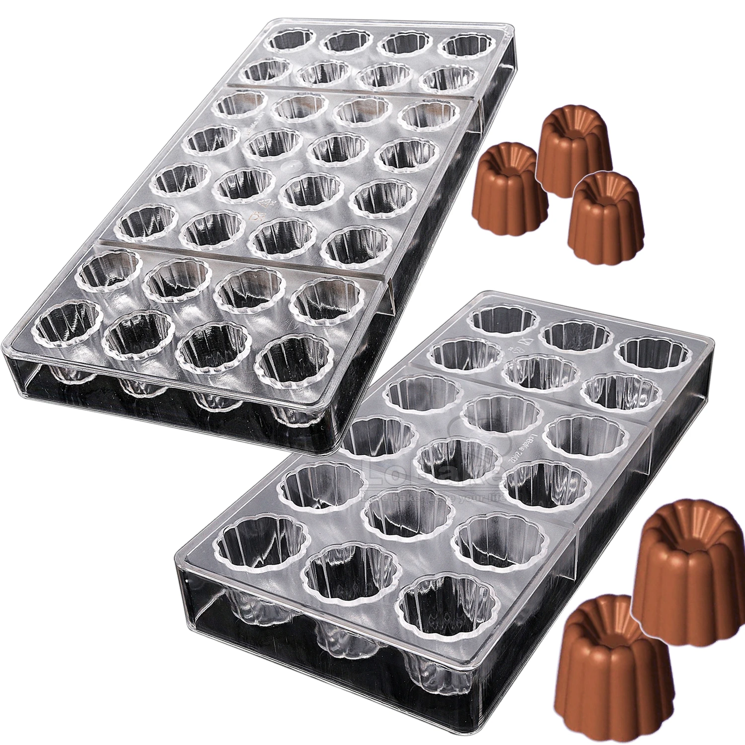 18 32  Cavities Flower Cannele Shape Polycarbonate Chocolate Mold Fluted Round Candy Sugarcraft Making Ice Cube Maker DIY Baking