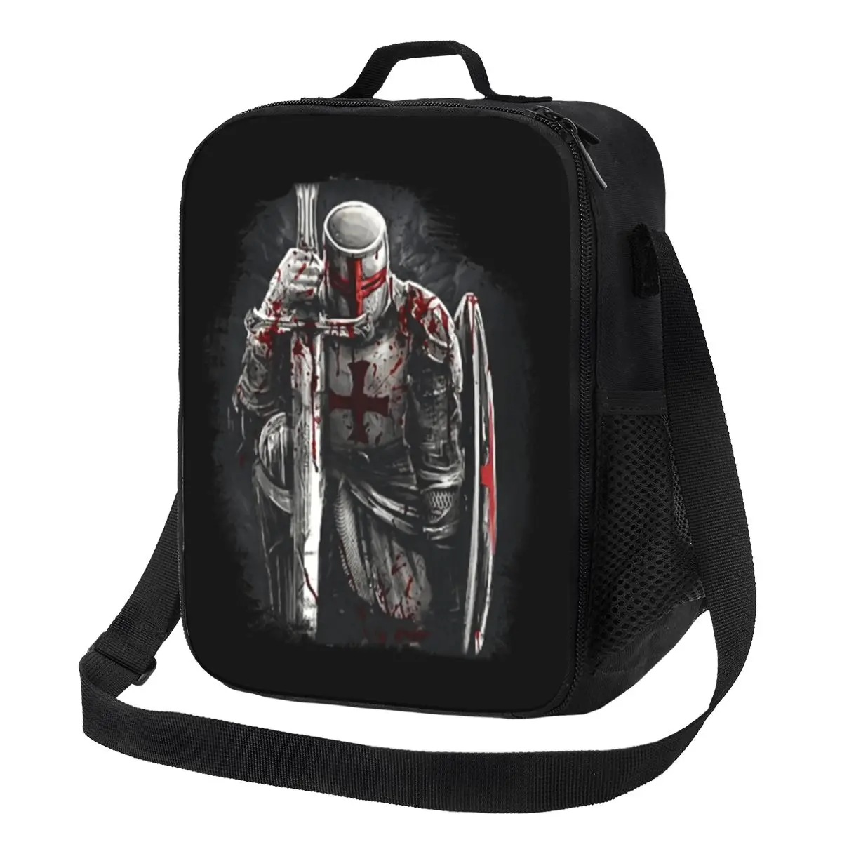 درع الصليب القرون الوسطى المحارب السيف فرسان تمبلار معزول حقيبة الغداء الشجعان الوردية الصليبية المحارب المحمولة برودة علب الاغذية