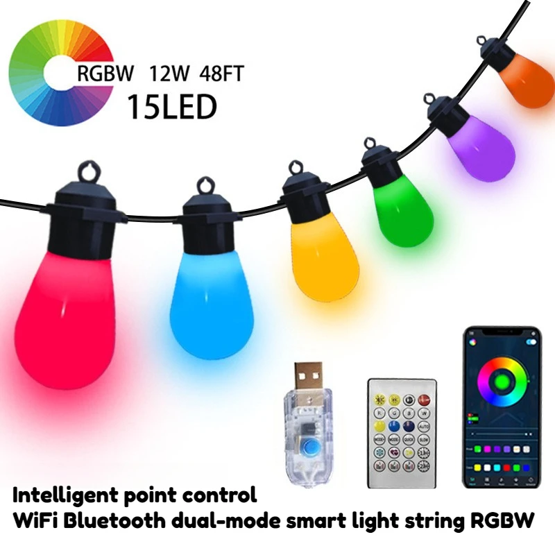 Plug-in S14 RGB Bulb String Lights Vintage Waterproof Lamp for Camping Canopy Garden Backyard Holiday Decoration