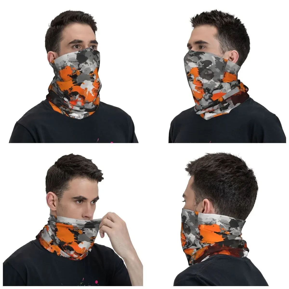 Orange Grey Paint Splatter Bandana Neck Cover Printed Camo Balaclavas Mask Scarf Multifunctional Headwear Riding Unisex Adult