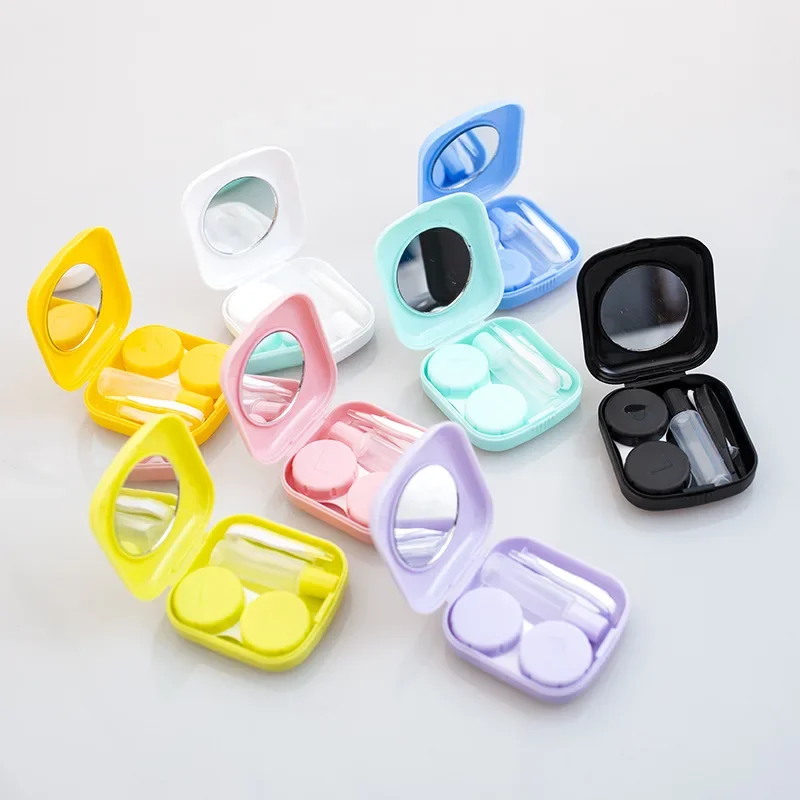 Mini étui à lentilles de contact pour filles, boîte à lentilles de contact, conteneur de documents solides, kit de voyage, facile à transporter, miroir, bonbons