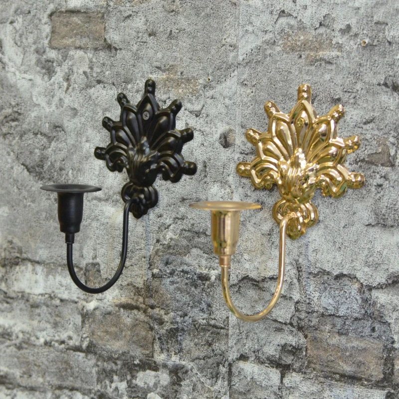 European Patterned Wrought Iron Wall Mounted Candle Holder Wall Decoration Candle Stand Retro Metal Candle Cup Centerpieces