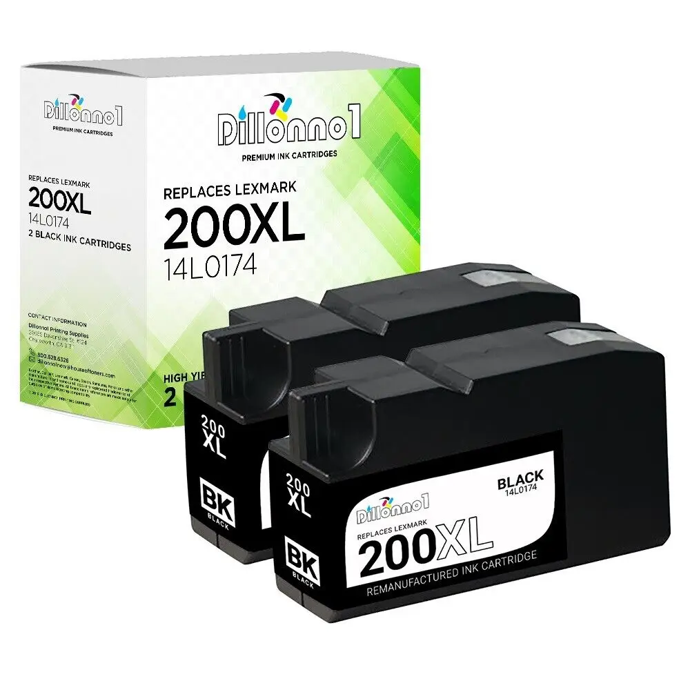 2-pk #200XL 200 XL Black Ink Cartridges for Lexmark OfficeEdge Pro4000 Pro5500