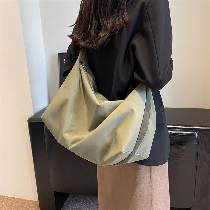 Large Capacity School Canvas Bag Commuting Fallow Solid Color Fashion All-match One Shoulder Wear Across The Body Tote Bag Girl