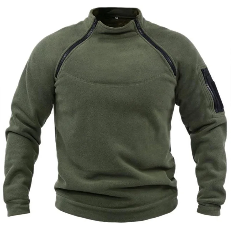 Men\'s Sweatshirts Tactical Outdoor Sportwear Jacket Standing Collar Solid Color Pullover Male Windproof Fleece Thick Casual Tops