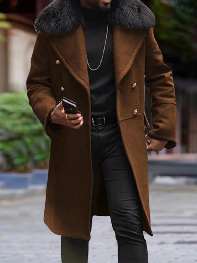 

Fashion Men Coats Autumn Winter British Streetwear Overcoat Fur Collar Coat Male Woolen Coat Outwear Cardigan